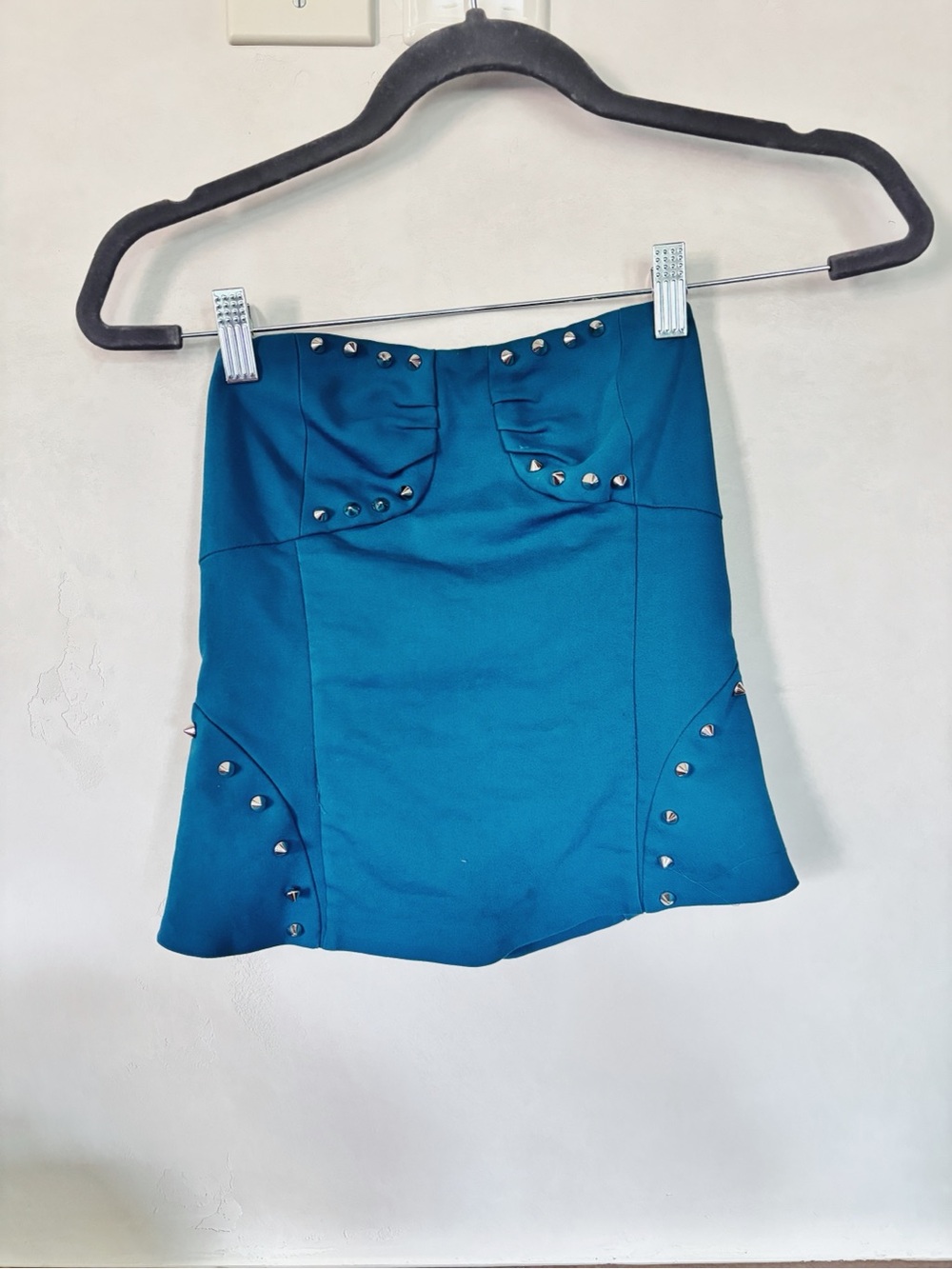 Patrizia Pepe Teal Studded Strapless Top